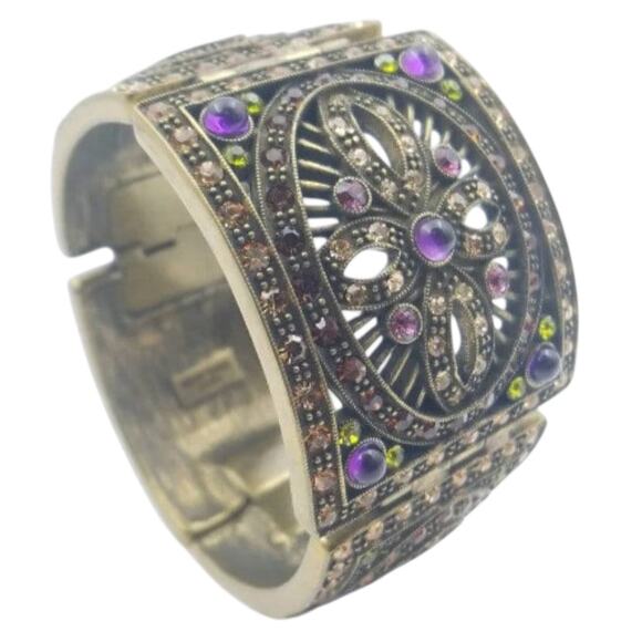 Heidi Daus Hinged Art Deco Wide Panel Bracelet – Swarovski Crystal Bracelet - Picture 7 of 9